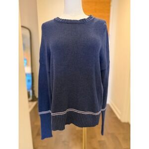 UGG Women's Navy Blue Knit Crew Neck Sweater Striped Hem Size M